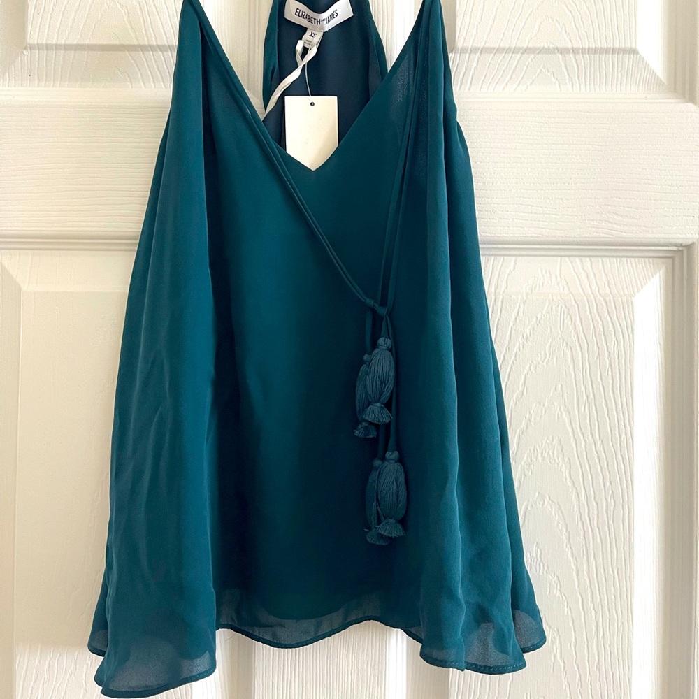 Elizabeth and James teal racerback tasseled tank